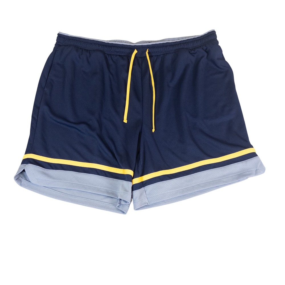 Tek Gear Mens 3XLT Navy Blue Mesh Athletic Basketball Shorts Yellow Stripe Trim